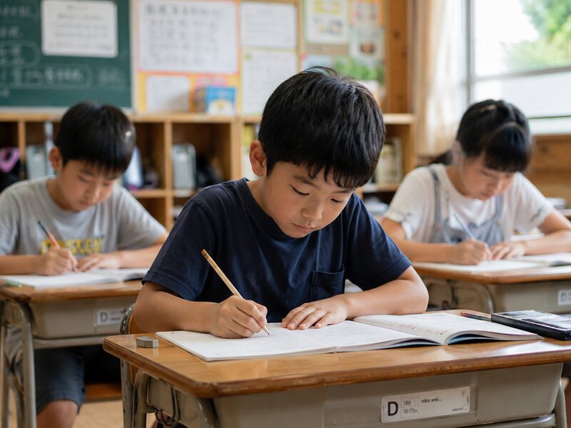 机に向かって学ぶ子どもたち（イメージ）